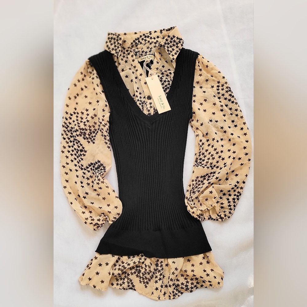 NWT! Lucy Paris Fall Anthro Women's Star Vest Party Top Boho Work Blouse (M/L)